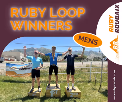 Elliot on the podium of Ruby Roubaix