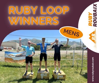 Elliot on the podium of Ruby Roubaix