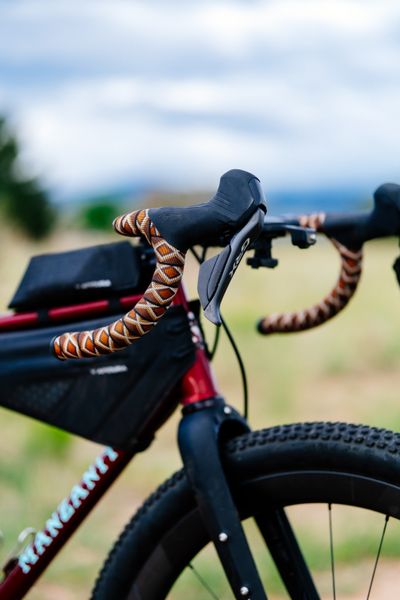 A Whippet with Camp and Go Slow Western Rattler handlebar tape