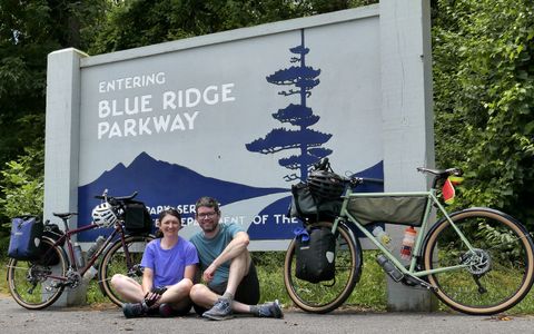 Nick and Carrie on a bike tour on the Blue Ridge Parkway