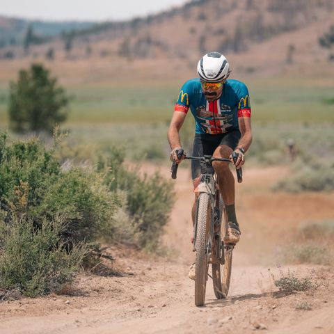 Miguel riding to a 10th place finish at the 2025 Lost and Found Gravel Race.